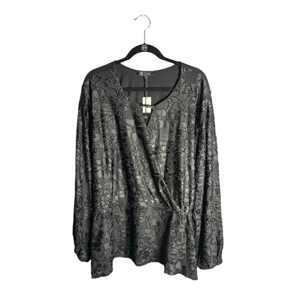 DG2 Black Textured Long Sleeve Wrap Peplum Top 3X
